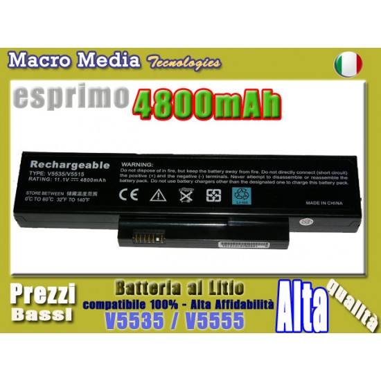 Batteria per notebook/laptop FUJITSU SIEMENS Esprimo Mobile V5515, V5515-T2130, V55150, V5535, V5555, V5535, V6515 4800 mAh