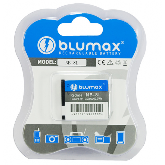 Blumax batteria compatibile per CANON NB-8L NB8L NB 8L 750 mAh