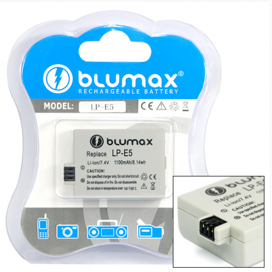 Blumax batteria per CANON LP-E5 LPE5 EOS 450D 500D 1000D Li-Ion 1000mAh 7,4V