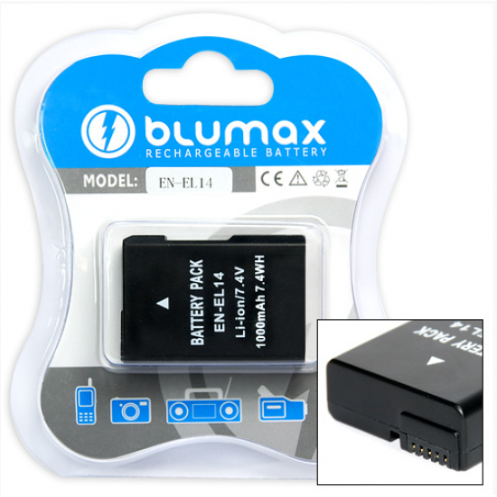 Blumax EN-EL14 P7000 Ver.1.1 Batteria per Nikon D3100 / D3200 / D5100 / D5200 / Coolpix P7000 / P7100 / P7700 (1050mAh, 7.4V)